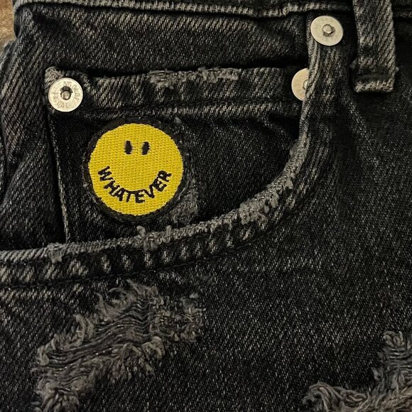 Agolde 90s High Rise Distressed Black Denim Shorts 27 Patch Raw Hem Y2K Grunge - Picture 4 of 12